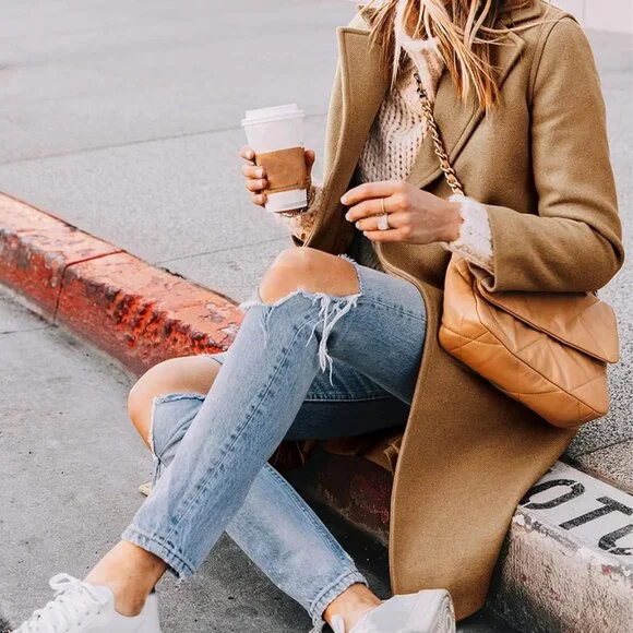 Women's Winter Wool Coat Mid-Long Notch Lapel Single Breasted Peacoat Casual Tre